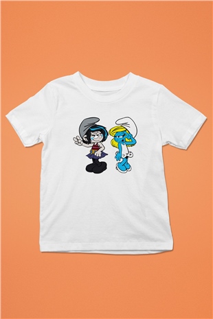 The Smurfs Şirinler Baskılı Beyaz Unisex Çocuk Tişört