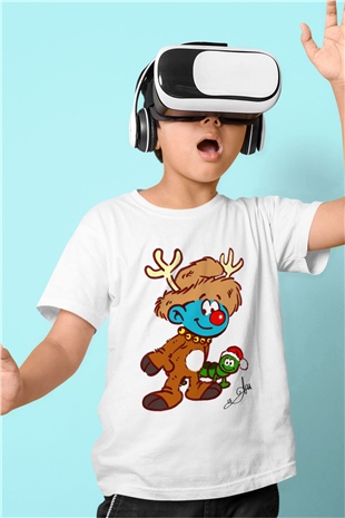 The Smurfs Şirinler Baskılı Beyaz Unisex Çocuk Tişört