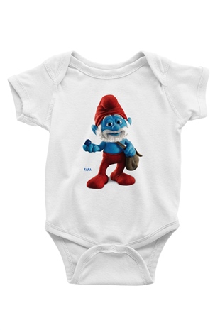 The Smurfs Şirinler Baskılı Beyaz Unisex Bebek Body - Zıbın