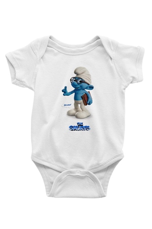 The Smurfs Şirinler Baskılı Beyaz Unisex Bebek Body - Zıbın