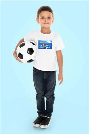 The Smurfs Şirinler Baskılı Beyaz Unisex Çocuk Tişört