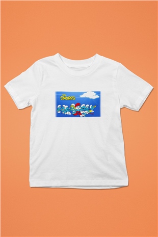 The Smurfs Şirinler Baskılı Beyaz Unisex Çocuk Tişört