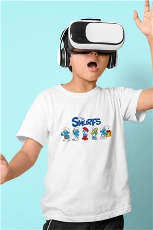 The Smurfs Şirinler Baskılı Beyaz Unisex Çocuk Tişört