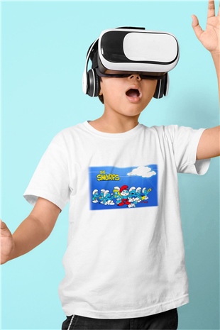 The Smurfs Şirinler Baskılı Beyaz Unisex Çocuk Tişört