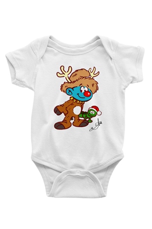 The Smurfs Şirinler Baskılı Beyaz Unisex Bebek Body - Zıbın