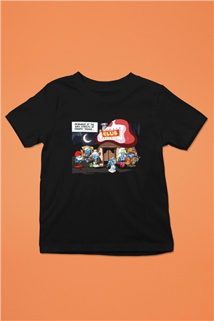 The Smurfs Şirinler Baskılı Siyah Unisex Çocuk Tişört