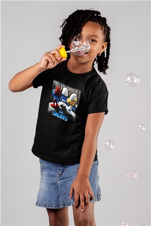 The Smurfs Şirinler Baskılı Siyah Unisex Çocuk Tişört