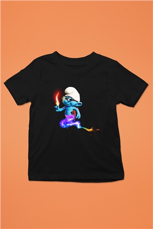 The Smurfs Şirinler Baskılı Siyah Unisex Çocuk Tişört