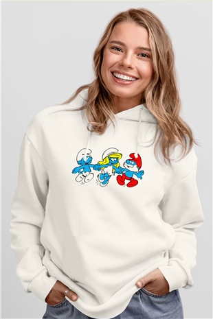 The Smurfs Şirinler Beyaz Unisex Hoodie