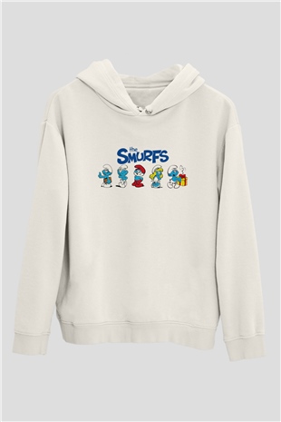 The Smurfs Şirinler Beyaz Unisex Kapşonlu Sweatshirt