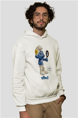 The Smurfs Şirinler Beyaz Unisex Kapşonlu Sweatshirt