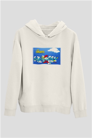 The Smurfs Şirinler Beyaz Unisex Kapşonlu Sweatshirt