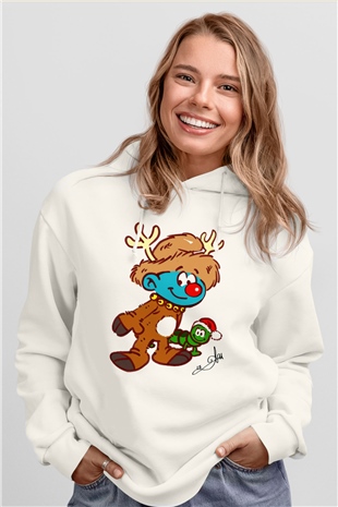 The Smurfs Şirinler Beyaz Unisex Kapşonlu Sweatshirt