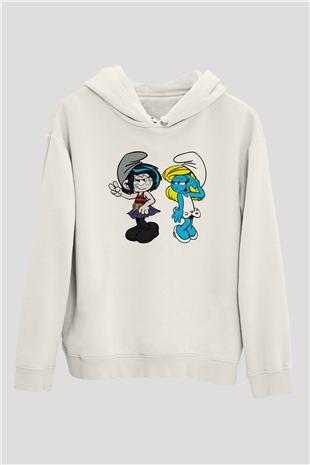 The Smurfs Şirinler Beyaz Unisex Kapşonlu Sweatshirt