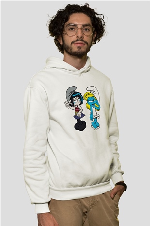 The Smurfs Şirinler Beyaz Unisex Kapşonlu Sweatshirt