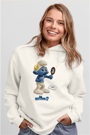 The Smurfs Şirinler Beyaz Unisex Kapşonlu Sweatshirt