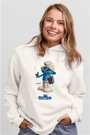 The Smurfs Şirinler Beyaz Unisex Kapşonlu Sweatshirt