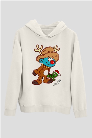 The Smurfs Şirinler Beyaz Unisex Kapşonlu Sweatshirt