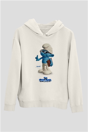 The Smurfs Şirinler Beyaz Unisex Kapşonlu Sweatshirt