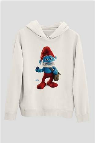 The Smurfs Şirinler Beyaz Unisex Kapşonlu Sweatshirt