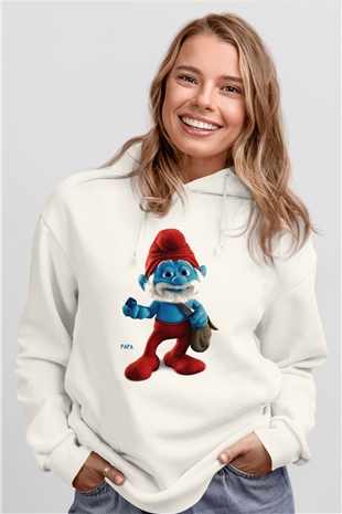 The Smurfs Şirinler Beyaz Unisex Kapşonlu Sweatshirt