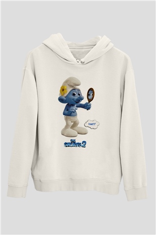 The Smurfs Şirinler Beyaz Unisex Kapşonlu Sweatshirt