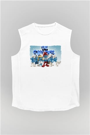 The Smurfs Şirinler Beyaz Unisex  Kolsuz Tişört