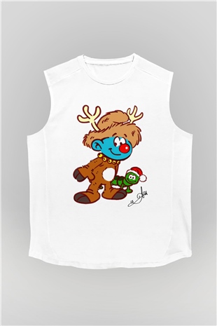 The Smurfs Şirinler Beyaz Unisex Kolsuz Tişört