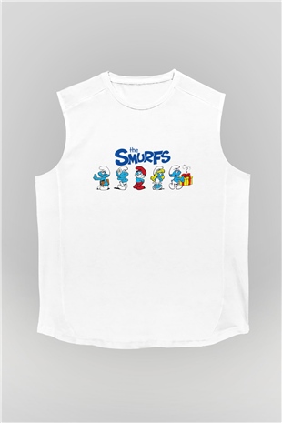 The Smurfs Şirinler Beyaz Unisex Kolsuz Tişört