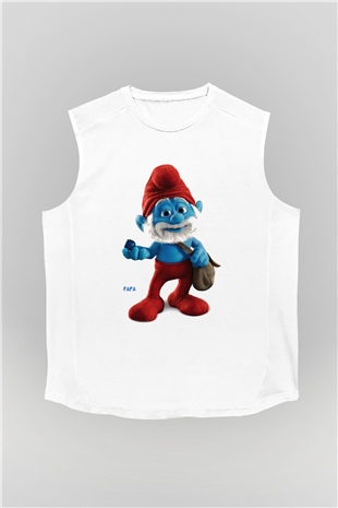 The Smurfs Şirinler Beyaz Unisex Kolsuz Tişört