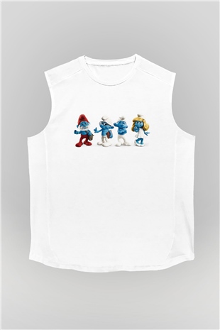 The Smurfs Şirinler Beyaz Unisex  Kolsuz Tişört