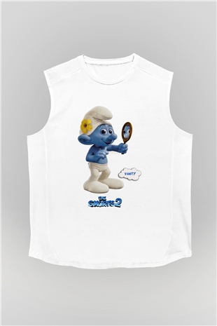 The Smurfs Şirinler Beyaz Unisex Kolsuz Tişört