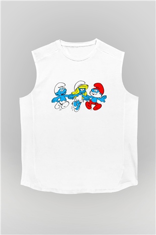 The Smurfs Şirinler Beyaz Unisex  Kolsuz Tişört