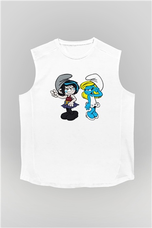 The Smurfs Şirinler Beyaz Unisex Kolsuz Tişört