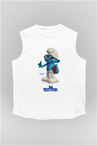 The Smurfs Şirinler Beyaz Unisex Kolsuz Tişört