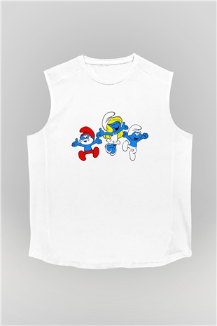 The Smurfs Şirinler Beyaz Unisex  Kolsuz Tişört