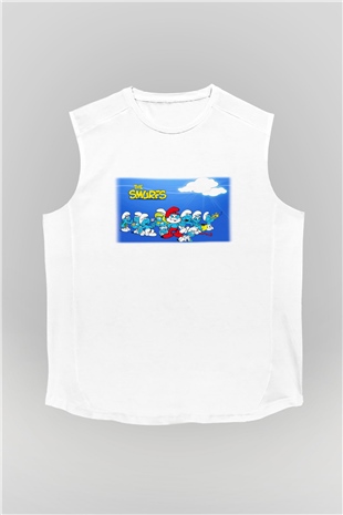 The Smurfs Şirinler Beyaz Unisex Kolsuz Tişört