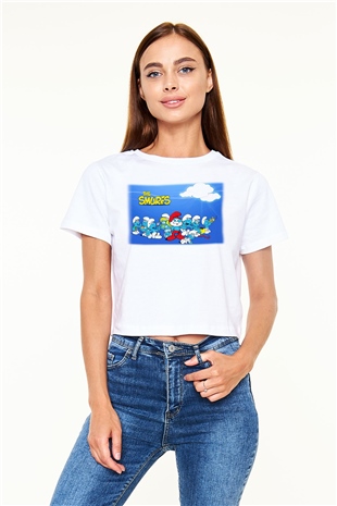 The Smurfs Şirinler Beyaz Unisex Oversize Tişört