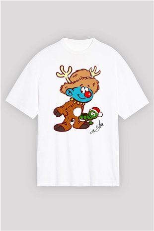 The Smurfs Şirinler Beyaz Unisex Oversize Tişört