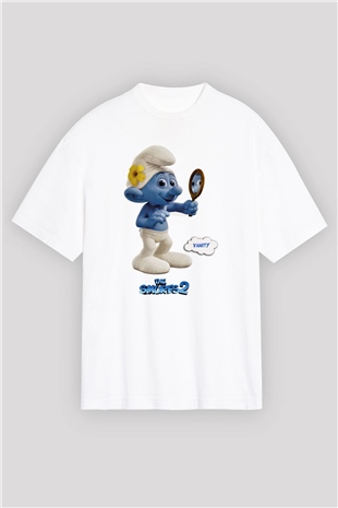 The Smurfs Şirinler Beyaz Unisex Oversize Tişört