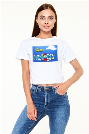 The Smurfs Şirinler Beyaz Unisex Oversize Tişört