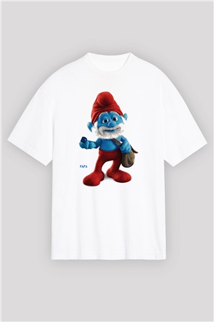 The Smurfs Şirinler Beyaz Unisex Oversize Tişört