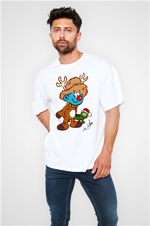 The Smurfs Şirinler Beyaz Unisex Oversize Tişört