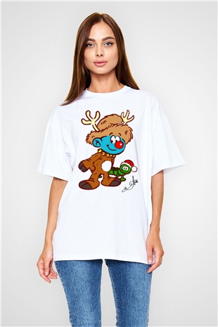 The Smurfs Şirinler Beyaz Unisex Oversize Tişört