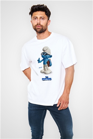 The Smurfs Şirinler Beyaz Unisex Oversize Tişört
