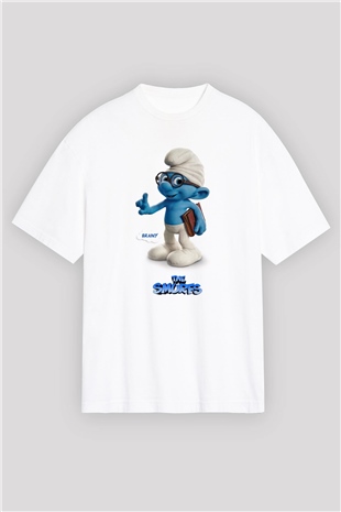 The Smurfs Şirinler Beyaz Unisex Oversize Tişört