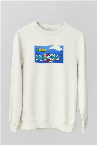 The Smurfs Şirinler Beyaz Unisex Sweatshirt