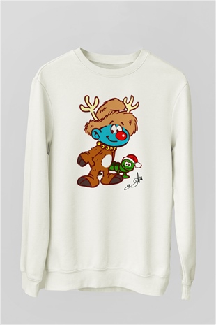 The Smurfs Şirinler Beyaz Unisex Sweatshirt