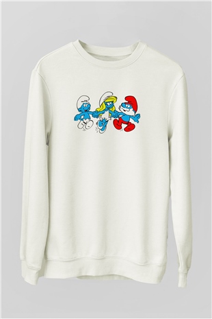 The Smurfs Şirinler Beyaz Unisex  Sweatshirt