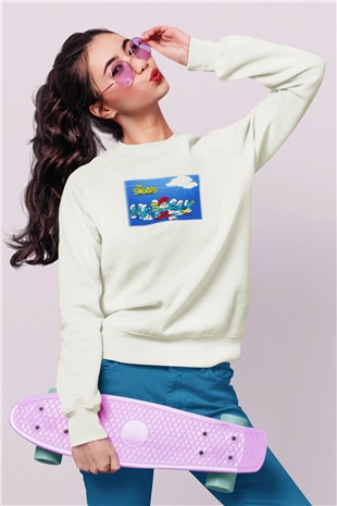 The Smurfs Şirinler Beyaz Unisex Sweatshirt